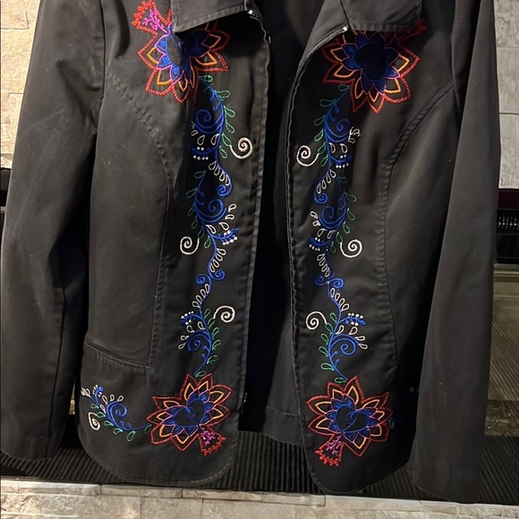 Koret cotton blend Black and Red Floral Embroidered Blazer size Large - Picture 6 of 9